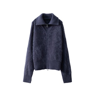 特惠 425g100%山羊绒双拉链羊绒衫大翻领拉绒开衫加厚毛衣外套