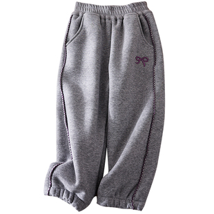 蔚未来女童加绒裤子秋冬2025新款洋气长裤儿童加厚撸猫绒运动卫裤