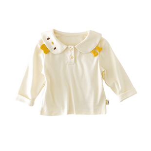女宝宝长袖T恤春季2026新款婴幼童娃娃领卡通小鸭上衣儿童打底衫