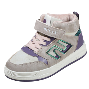 百丽童鞋男童时尚百搭高帮板鞋冬季加绒保暖女童运动鞋儿童二棉鞋