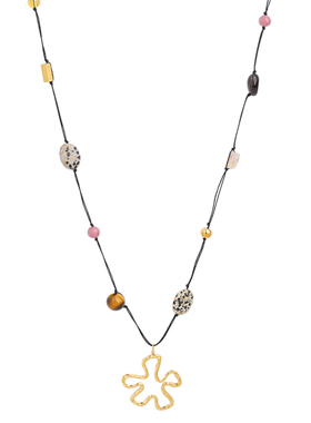 EBFWIND 石斑花藤 复古设计感金属花朵天然石手工编绳长款毛衣链