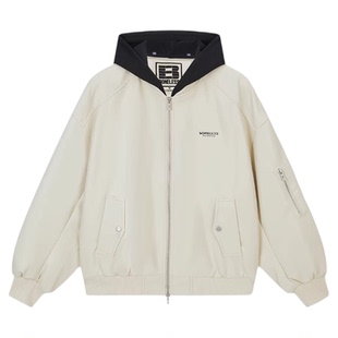 【蔡徐坤同款】BONELESS复古MA1飞行员可拆卸帽子PU皮夹克外套