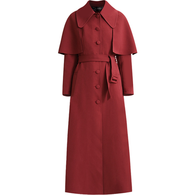 英伦斗篷单排扣加厚长款收腰大衣