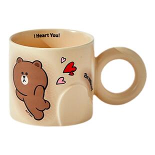 LINE FRIENDS陶瓷马克杯情侣周边爱心对杯可爱陶瓷水杯送520礼物