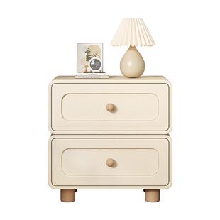 三梦奶油风实木床头柜2024新款简约现代床边柜家用卧室小型柜子