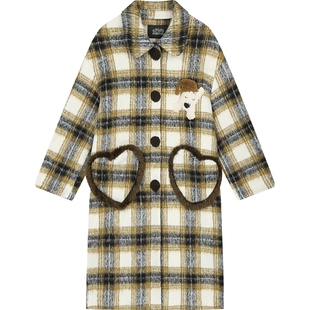 妖精的口袋含绵羊毛中长款复古格子毛呢外套女2025冬新款气质大衣