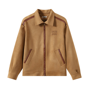DDXZ夕子 美式复古焦糖棕设计感鹿皮绒外套宽松挺阔翻领夹克上衣