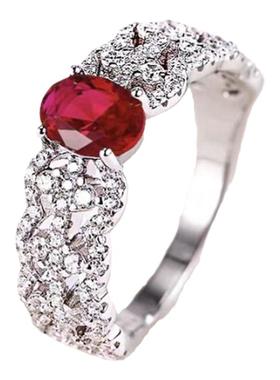 莫桑石鸽子蛋红宝石蕾丝戒指