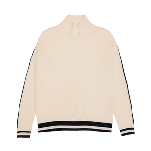 鹿王100%山羊绒衫女半高领撞色条纹针织衫毛衣内搭保暖25年秋冬新