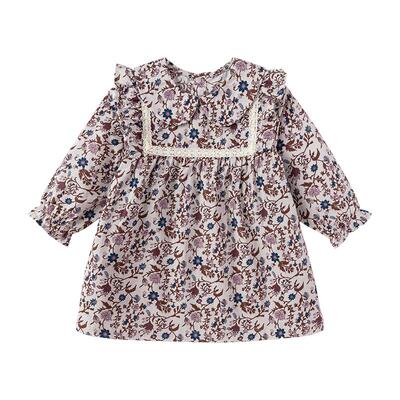 babylove女宝宝连衣裙春秋纯棉外出服田园风高颜值公主裙堇色花枝