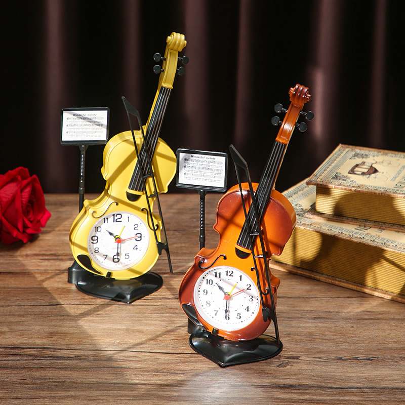 创意手提琴电子小闹钟塑料床头桌面摆件学生儿童时钟装饰摆件