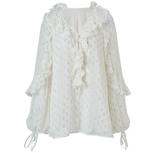 【商场同款-25春新品】MAXRIENY宫廷荷叶领蕾丝雪纺衫桑蚕丝上衣