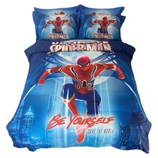 迪士尼儿童四件套纯棉男孩漫威蜘蛛侠卡通全棉被套三件套床上用品