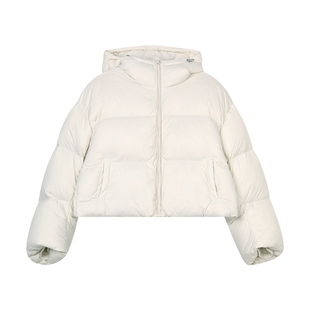 alex stevens2025冬季白鸭绒羽绒服女短款加厚保暖连帽面包服外套