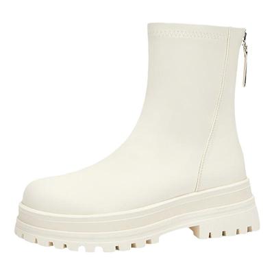 达芙妮白色短靴女2025新款秋季短靴子女单靴女鞋瘦瘦靴厚底马丁靴