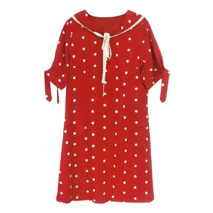 【自制款】 夏季新款初恋女神范红色波点显瘦连衣裙大码胖mm200斤