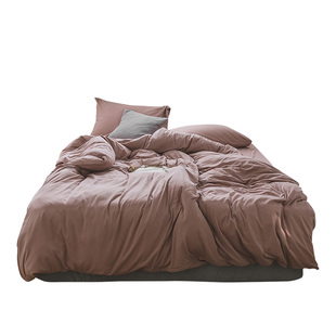 木悠简约纯色a类针织棉四件套天竺棉柔软裸睡纯棉被套床单床笠