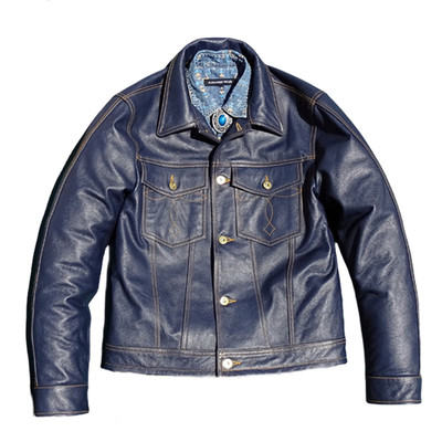 头层牛皮真皮皮衣修身牛仔款