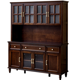 华丹妮美式餐边柜纯全实木储物柜上下双层高柜复古客餐厅收纳碗柜