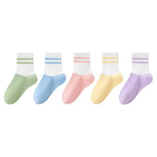 100%棉a类女童袜子秋冬季纯棉女孩抗菌防臭无骨抗起球中筒运动袜