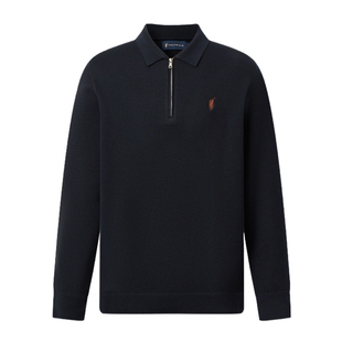 POLOWALK男装2025冬季新品男式加绒翻领套头简约通勤长袖针织衫