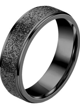 钛钢男潮人戒指指环情侣日韩版磨砂单身尾ins个性黑色手饰品时尚