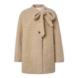 Kroche 奶油泡芙 蝴蝶结系带 圈圈呢圆领大衣外套