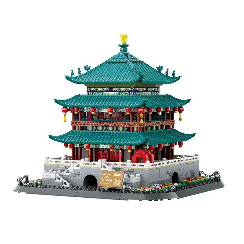 古建小颗粒拼装积木天安门钟楼