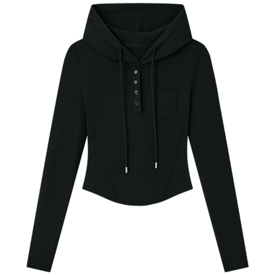 HaloLuu黑色连帽打底衫修身上衣