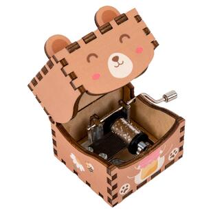 创意新款木制发条音乐盒手动拼装diy卡通动物宝宝生日礼物八音盒