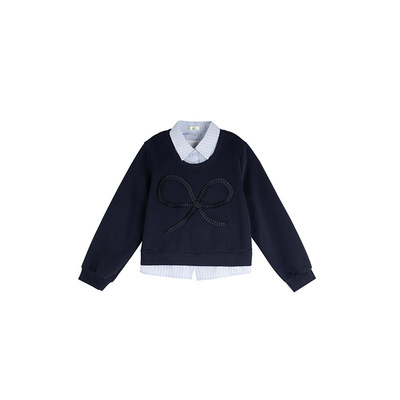 Milu家大码女装秋季设计感宽松假两件卫衣a字半身裙胖mm显瘦套装