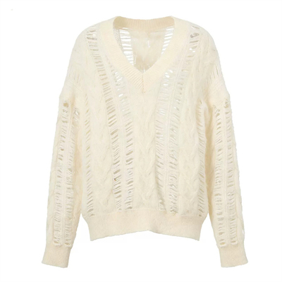 骄阳似我赵今麦聂曦光同款白色V领镂空毛衣马海毛麻花针织衫上衣S
