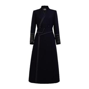 浒城古娘新款刺绣气质通勤黑色长袖新中式国风战袍连衣裙女款春秋