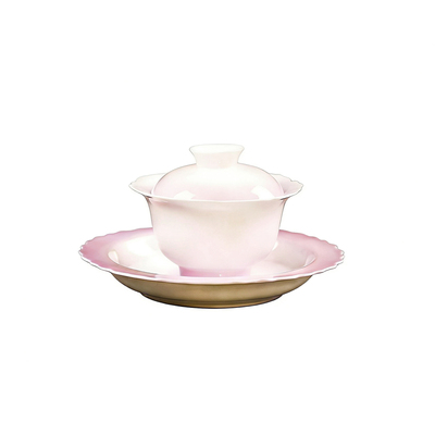 粉黛莲瓣花口两才盖碗陶瓷渐变手工泡茶器功夫茶具小盖碗110ml