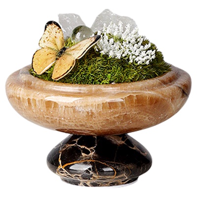 新中式玉石花瓶插花架空层酒店客厅茶几花艺绿植苔藓桌花中古摆件