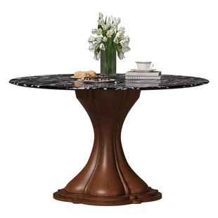 时余梅利莎餐桌美式高端大理石圆形椅子复古实木法式大小户型餐桌