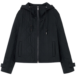 LANCY/朗姿2025年冬新款简约休闲连帽羊毛短款棉服双向拉链外套女