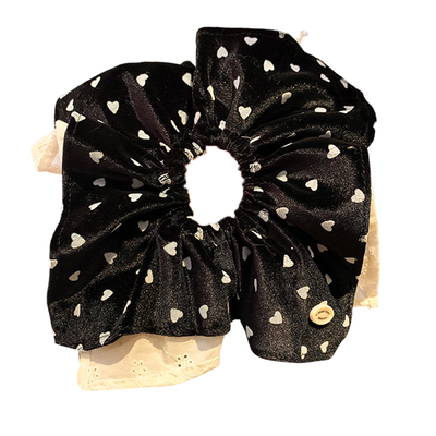 气质黑色丝绒爱心不规则方巾发圈