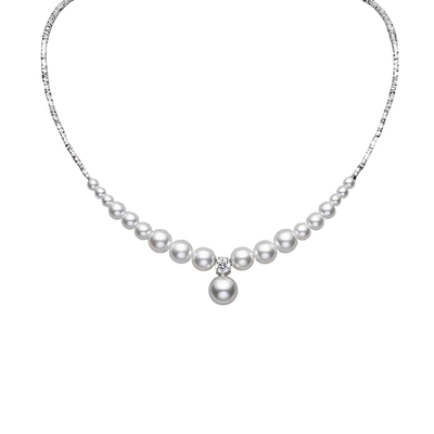 施家正圆强光珍珠S925纯银渐变碎银子项链精致耳饰高级感锁骨链