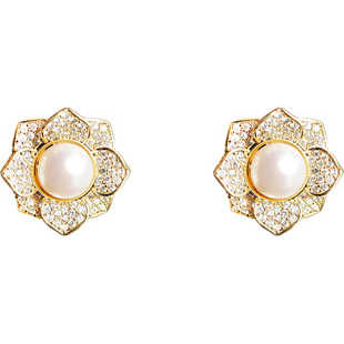 轻奢细闪双层立体山茶花 强光天然淡水珍珠925银针耳环无痛耳夹