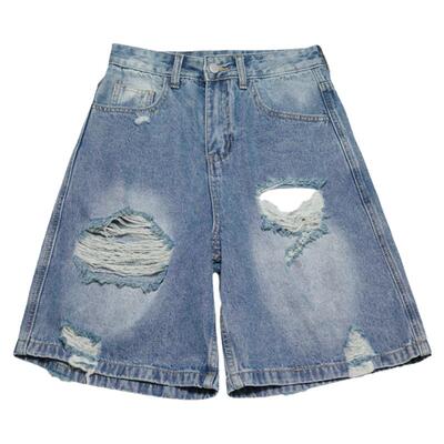 STILLYOU直筒做旧破洞牛仔短裤
