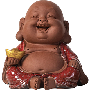 紫砂大肚弥勒佛茶宠摆件招财笑佛中式家居客厅茶室茶桌面装饰礼品