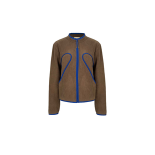 597c原创摇粒绒外套女厚款秋冬保暖宽松拉链开衫拼色圆领中性穿搭