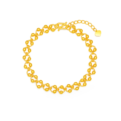 赛菲尔足金手链女镭射小金圈几何蹦迪珠手饰黄金礼物送女友