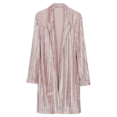 谜底2022春秋款高端系列慵懒丝绒压褶中长款西服外套女221GW0052