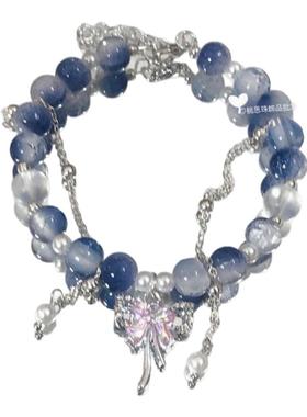 仿猫眼琉璃碎花蝴蝶手链女夏 ins小众设计手串气质潮学生闺蜜礼物