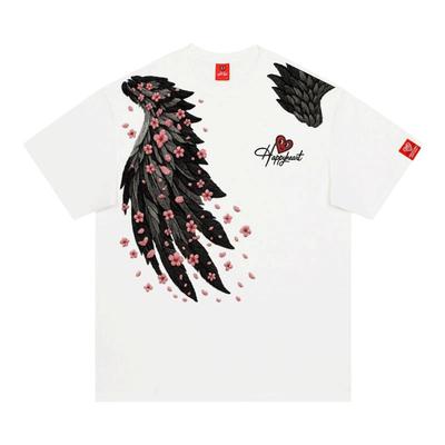 查尔斯桃心美式仿刺绣羽毛短袖