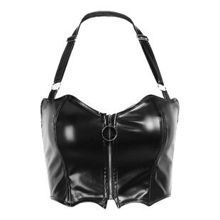 Wannathis黑色朋克PU皮抹胸音乐节摇滚吊带背心打歌服y2k性感上衣