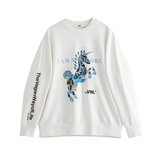 VWL独角兽卫衣男女同款ins慵懒风宽松圆领时尚印花长袖上衣