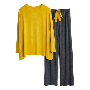 春秋莫代尔女睡衣套装长袖长裤圆领薄瑜伽大码宽松休闲月子家居服